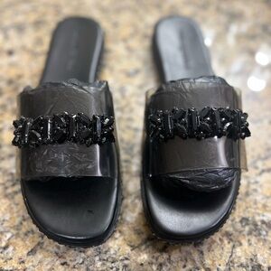 ⚜️Karl Lagerfeld Black Jeweled PVC Slide Sandals - NWOT